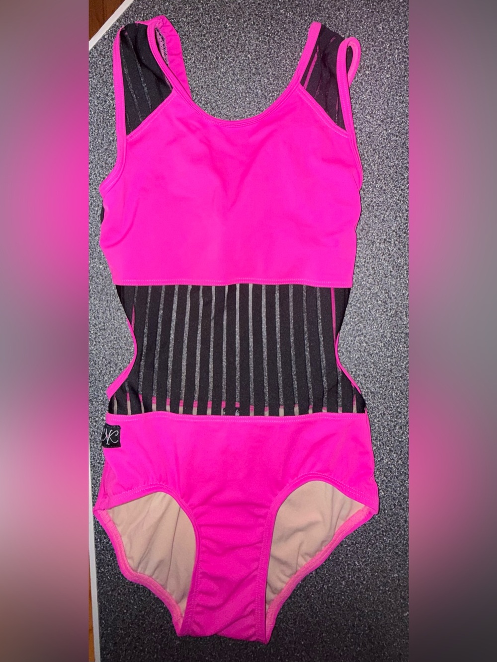 Kandi Kouture Dance Leotard Pink/Black Mesh Size Adult X-Small